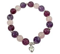 Braccialetto in argento Sterling con ciondolo a forma di cuore con ametista, quarzo rosa e lepidolite, regalo per festa della mamma, San Valentino, anniversario, Natale, compleanno, fidanzata, moglie