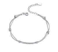 Braccialetto in argento Sterling S925 a 2 strati con perline a doppio strato, cavigliera alla moda da donna, LSCB112, zirconia cubica