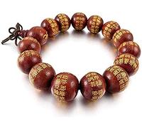 Braccialetto in legno di sandalo da 14 mm, con perline tibetane, per preghiera buddista, nodo cinese, elastico, per un uomo e una donna, trattamento pratico