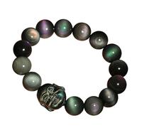 Braccialetto in ossidiana arcobaleno per l'equilibrio dei chakra, amuleto Feng Shui con Buddha che ride - Talismano di cristallo 7A per prosperità, fortuna e protezione, 12mm, Pietra, Non pietra