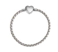 Braccialetto in pelle bianca da 19 cm, con corda intrecciata, ciondolo a forma di serpente e cuore, in argento Sterling 925, compatibile con ciondoli Pandora Moments