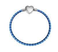 Braccialetto in pelle blu da 17 cm, con corda intrecciata, ciondolo a forma di serpente e cuore, in argento Sterling 925, compatibile con ciondoli Pandora Moments