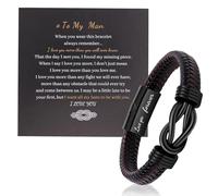 Braccialetto in pelle con incisione personalizzata, idea regalo per uomo, con nodo infinito, con scatola, regalo per marito, fidanzato, figlio, compleanno, Natale, San Valentino, Misura unica, Pelle