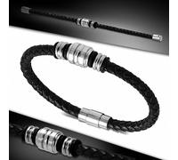 Braccialetto IN Pelle Nero Intrecciato Con Chiusura Magnetico E Tubi Acciaio