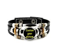 Braccialetto in Pelle Personalizzato,Braccialetti A Polsino per Le Donne Uomini Regali Carini Natale Compleanno Amicizia Buona Fortuna Fascino Cartoni Animati Stile Etnico Punk Rock,Immagine,18Cm