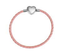 Braccialetto in pelle rosa intrecciato da 17 cm, con ciondolo a forma di cuore, in argento Sterling 925, compatibile con ciondoli Pandora Moments