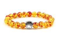 Braccialetto in Pietra Naturale con perline,perline in Pietra Naturale Color Ambra Gialla da 8mm,Braccialetti elastici a Forma di Zampa di Cane O Gatto per Gli Amanti Degli Animali Domestici,da 8mm