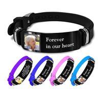 Braccialetto in silicone personalizzato per uomo e donna con nome inciso e testo parole con cinturino regolabile nero, braccialetti personalizzati regalo per lui, regali commemorativi con foto