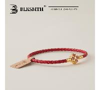 Braccialetto in stile pelle con quadrifoglio dorato e rosso BLKSMTH Crimson, per donne B17 (lunghezza totale 18,5 cm/7,28 pollici)Acciaio al titanio