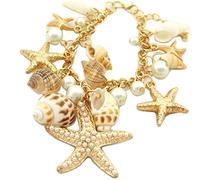 Braccialetto in stile retrò bohémien, con stelle marine, conchiglie, fango, lumaca, perle, multielemento, conchiglie