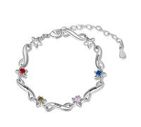Braccialetto Infinito Argento Personalizzato con Nomi e Ciondoli di Pietra del Parto Simulati Braccialetti Regolabili per Donne Regali Personalizzati per Ragazze (4 Nomi)
