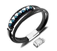 Braccialetto intrecciato a mano in acciaio inossidabile con onice nero triangolare personalizzato stile hip hop con chiusura a 3 sezioni - gioielli di fascia alta, Misura unica, Legno, Nessuna pietra
