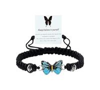 Braccialetto intrecciato a mano per coppie, con farfalla, unisex, per compleanno, San Valentino, orecchini per ragazze, Misura unica, Cotone, Nessuna pietra preziosa