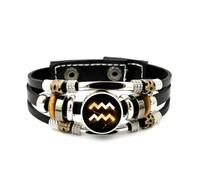 Braccialetto Intrecciato A Strati Regolabile In Pelle Con Texture A Particelle Di Latte E Simbolo Dell'Acquario, Bracciale Punk Etnico Fatto A Mano, Accessorio Per L'Amicizia, Regalo Di Compleanno O D