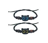 Braccialetto intrecciato personalizzato per coppie, grazioso braccialetto con gatto in pietra di luna, realizzato a mano, regolabile, in corda intrecciata, braccialetto dell'amicizia, regalo per lui e