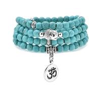 Braccialetto Japa Mala Beads 108, collana con ciondolo Buddha con ciondolo simbolo OM Yoga per uomo o donna (Turchese verde (Green Turquoise))