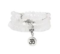 Braccialetto Japa Mala Beads 108, collana con ciondolo Buddha con ciondolo simbolo OM Yoga per uomo o donna (Giada bianca (White Jade))