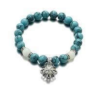 Braccialetto luminoso con ciondolo a forma di fiore di loto, con luna che si illumina al buio, da donna, con pietre turchesi naturali, gioielli per preghiera yoga, 5.5 inch, Metallo, pietre naturali