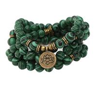 Braccialetto Mala con 108 perline per preghiera e meditazione, collana Japa Mala a strisce verdi, ciondolo in oro a forma di loto, ottimo regalo per la spiritualità