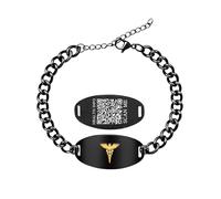 Braccialetto medico in acciaio inox con simbolo del caduceo dorato, unisex, con incisione laser o codice QR dinamico, catena regolabile, per contatto di emergenza, colore nero e bianco, Grande