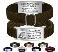 Braccialetto Medico Personalizzato per Uomini e Donne Personalizzata Braccialetti Di Allarme Medico Personalizzato ID Braccialetto Di Avviso Di Emergenza Regolabile, Per del polso 11-21 cm,Verde Scur