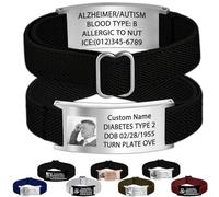 Braccialetto Medico Personalizzato per Uomini e Donne Personalizzata Braccialetti Di Allarme Medico Personalizzato ID Braccialetto Di Avviso Di Emergenza Regolabile, Per del polso 11-21 cm, Nero