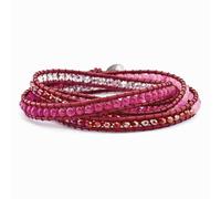 Braccialetto Multigiro In Pelle Con Perle Di Giada Cristallo E Colorato