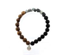 Braccialetto Occhio di Falco D'Africa Del Sud + Perle Onice Nero Opaco + Legno