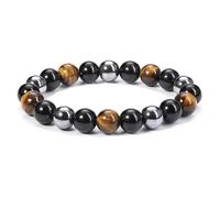Braccialetto Occhio di Tigre, Bracciale Uomo Pietre Naturali 10mm, Bracciale Elastico in Pietra di Ossidiana Ematite Naturale con Borsa Portaoggetti in Flanella, Energetici a Tripla Protezione