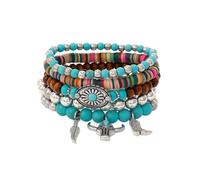 Braccialetto occidentale da donna, stile bohémien, con perline turchesi, stile vintage, impilabile, con testa di toro, stivali da cowboy, piume, accessori per gioielli etnici e occidentali, per donne