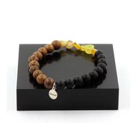 Braccialetto Opale Giallo Australia + Perle Onice Nero Opaco + Legno 8 Mm. Fatto