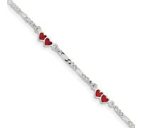 Braccialetto Per Bambini In Argento Sterling .925 Con Smalto A Due Cuori 6"