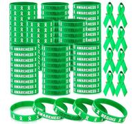 Braccialetto per sensibilizzazione sulla salute mentale, braccialetti in silicone e spille in raso con nastro verde, braccialetti motivazionali in gomma, per coraggio, speranza, forza,