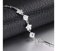 Braccialetto per studenti in argento sterling S925 con zirconi e petali, argento 925