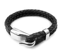 Braccialetto per Uomo Doppio Cordoncino Pelle Treccia E Gancio Acciaio 21CM 0146