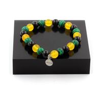 Braccialetto Perle Agata Giallo+Malachite + Agata Nero 8 Mm. Fatto IN Francia