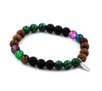 Braccialetto Perle Agata Phylum Multicolore + Malachite + Onice Nero Opaco Fatto