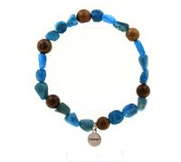 Braccialetto Perle Apatite Blu Del Brasile + Legno 8 Mm. IN Francia. Taglia