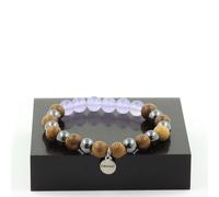 Pietre E Minéraux. Braccialetto Perle Calcedonio Lavanda + Ematite + Legno 8 MM