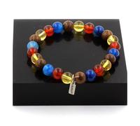 Braccialetto Perle Citrino + Agata Phylum Blu Rosso + Legno 8 IN