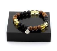 Braccialetto Perle Citrino + Onice Nero Opaco + Legno 8 Mm. IN Francia