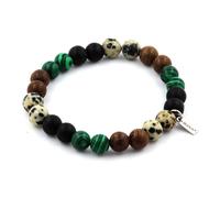 Braccialetto Perle Diaspro Dalmata + Malachite + Onice Nero Opaco + Legno 8