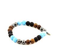 Braccialetto Perle Ematite + Calcedonio Blu + Onice Nero Opaco + Legno 8 IN