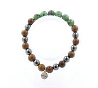 Braccialetto Perle Epidoto Australia + Ematite + Legno 8 Mm. Fatto IN Francia
