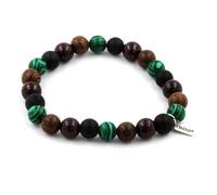 Braccialetto Perle Granato + Malachite + Onice Nero Opaco + Legno 8 Mm. Made IN