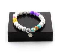 Braccialetto Perle Howlite + Diaspro Arancione Blu Viola Blu + IN F