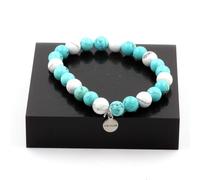 Bracciale Perle Howlite + Turchese 8 Mm. Fabbricato In Francia.