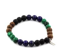 Braccialetto Perle Lapislazzuli + Malachite + Onice Nero Opaco + Legno 8 Mm.