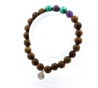 Braccialetto Perle Malachite Del Congo + Ametista + Legno 8 Mm. Fatto IN Francia