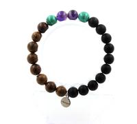 Braccialetto Perle Malachite Del Congo + Ametista + Onice Nero Opaco + Legno